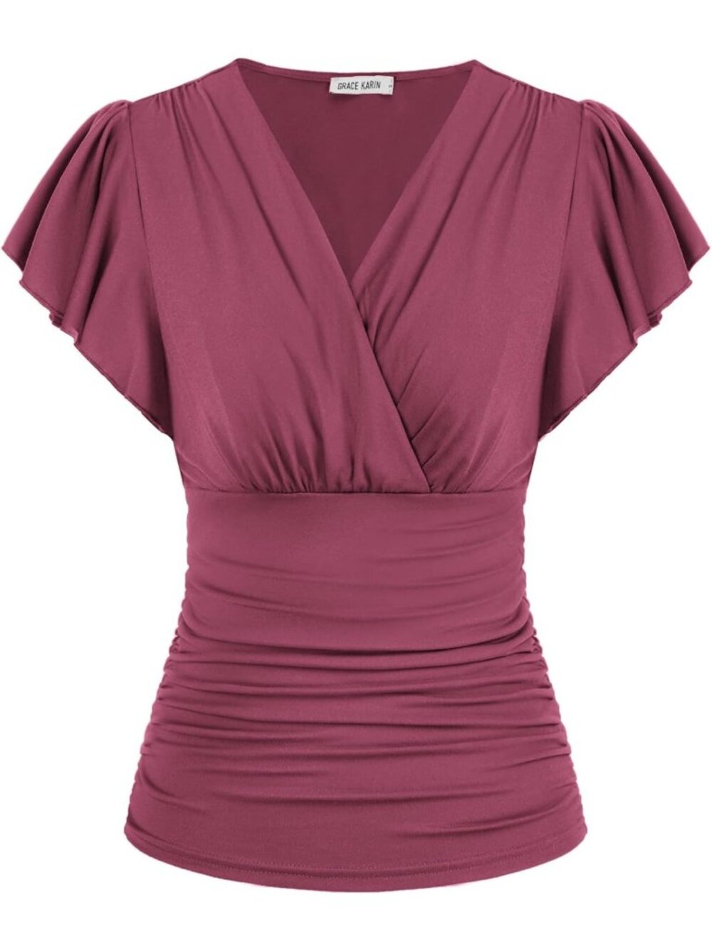Summer Wrap Blouse for Women - V Neck Ruffle Sleeve Dressy Casual Top, Trendy
